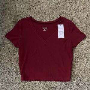 Wild Fable Burgundy V-Neck Crop Top